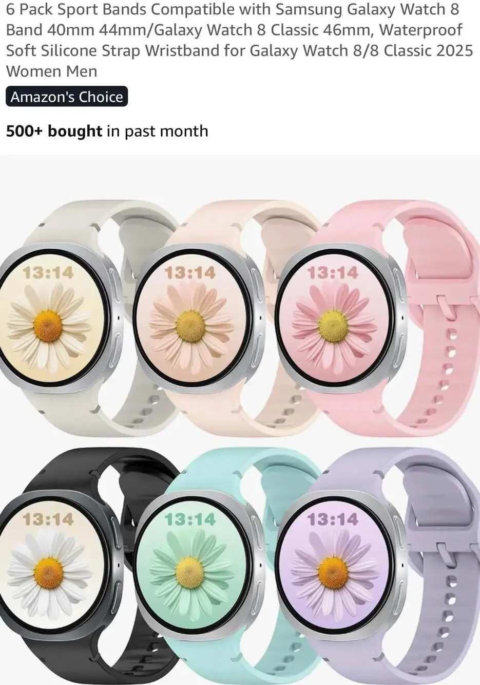 6-Pack Silicone Sport Watch Bands Compatible with Samsung Galaxy Watch